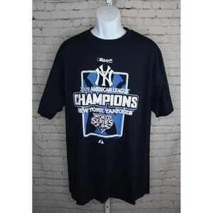 NY Yankees 2009 World Series Champions Majestic Logo T-Shirt MLB Mens XL Blue